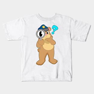 Bear Police officer Magnifying glass Kids T-Shirt